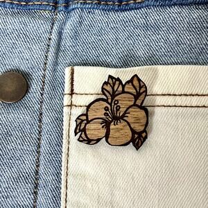 Handmade Engraved Wooden Flower Pin
